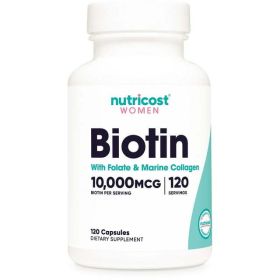 Nutricost Biotin for Women 10,000mcg 120 Capsules, with Folate & Collagen, Non-GMO Supplement